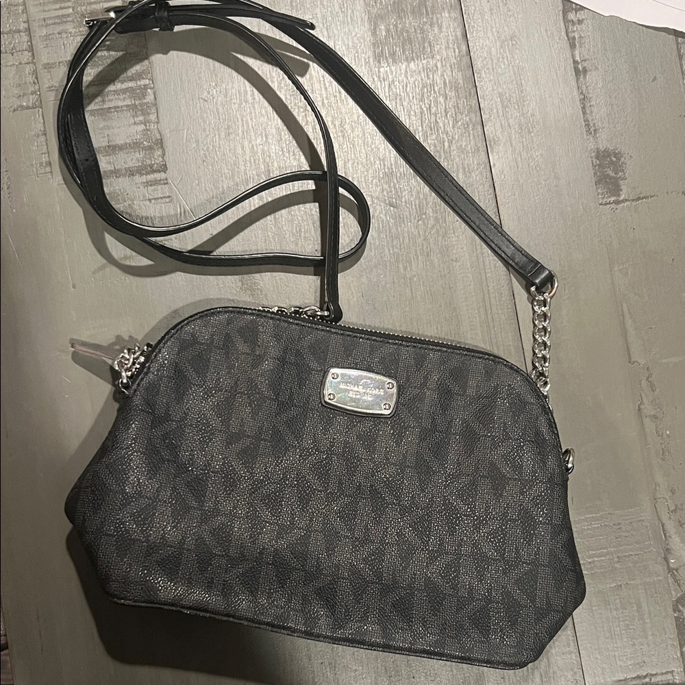 Michael Kors Black Crossbody Bag with Silver Accents